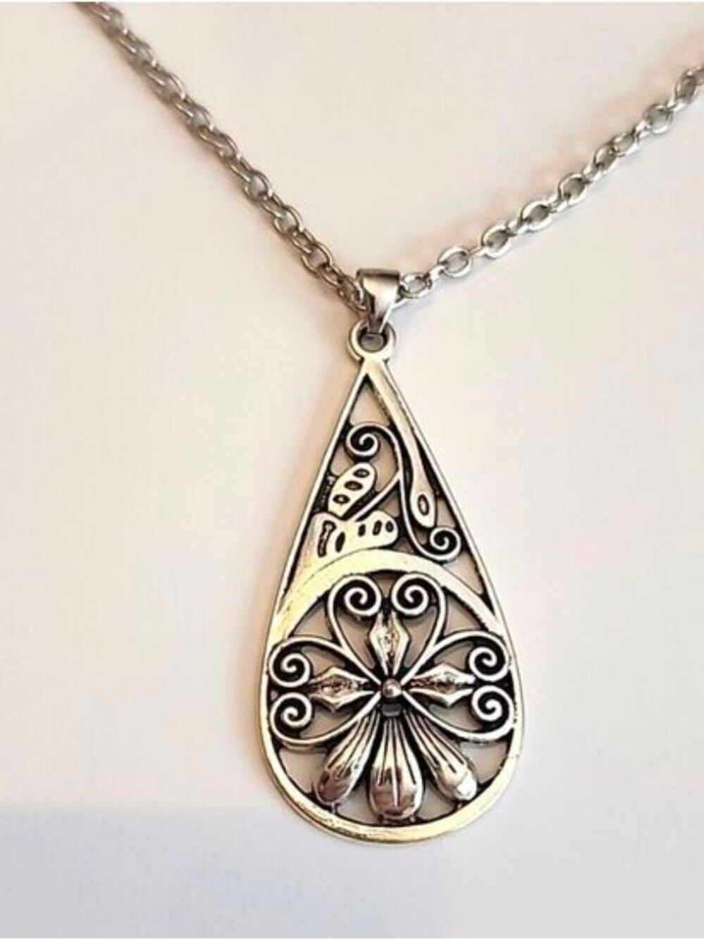 BOHEMIAN Flower TEARDROP Necklace 12 Inch Chain